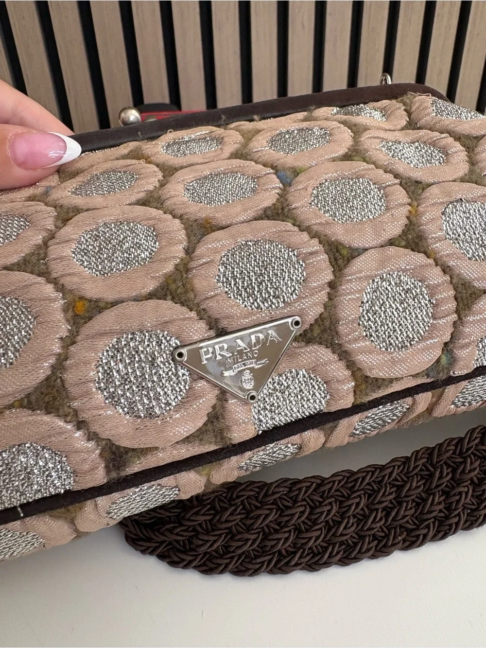 Auth VTG PRADA Tapestry Structured Bag